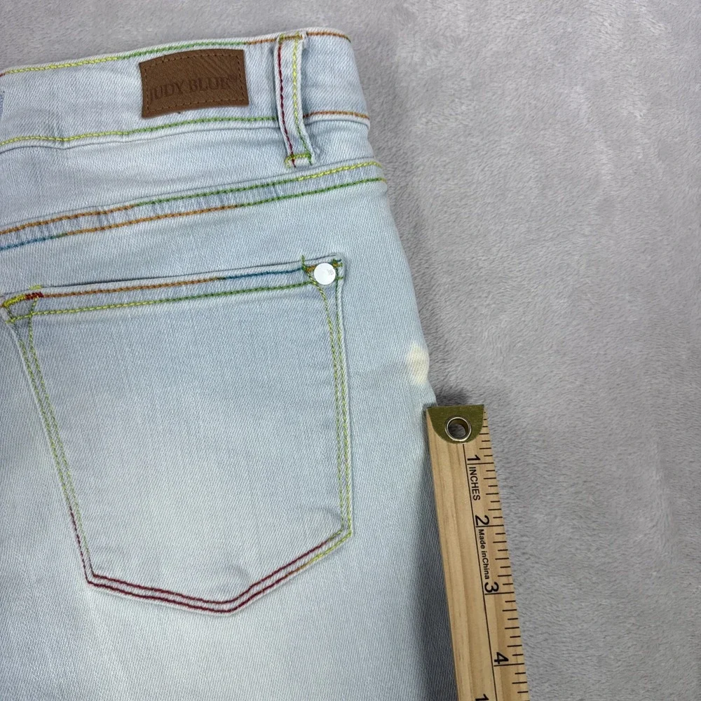 Judy Blue Denim Shorts Light Wash Womens Small Rainbow Stitch